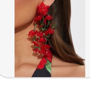 Floral Red and Green Statement Earrings